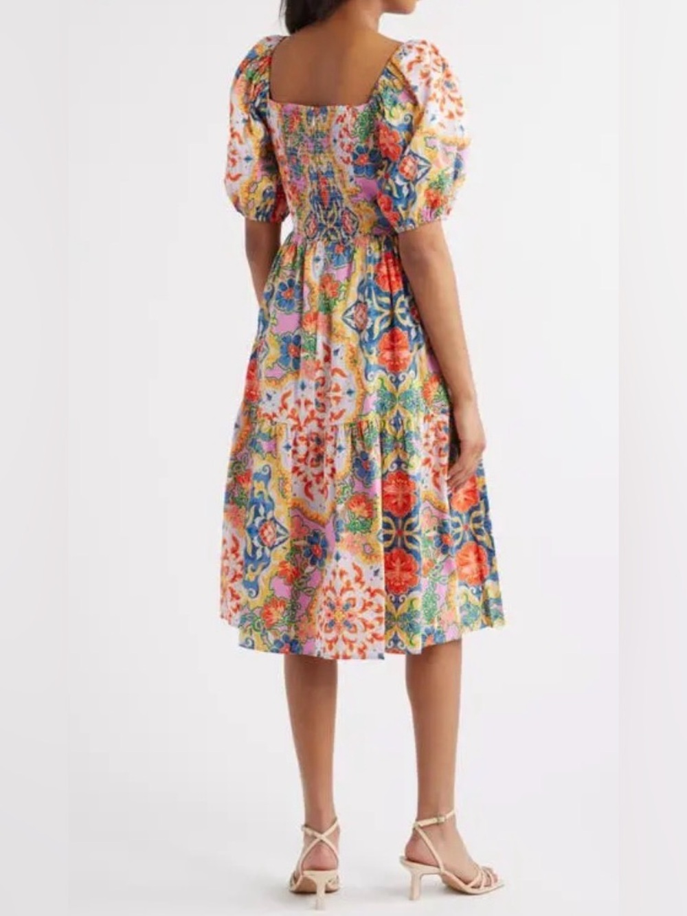 Vince Camuto Women's Print Square Neck Puff Sleeve Midi Dress - Picture 5 of 8